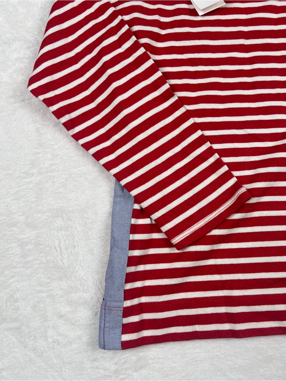 Vineyard Vines Striped Boat Neck Knit Top Chambray Panel Red M NWT - Picture 4 of 5